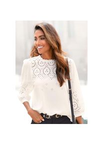 Lascana, Unisex, Lascana Schlupfbluse mit Lochstickerei und dezenten R&uuml;schen, 3/4-&auml;rmelige Unisexbluse, creme, 44, Bluse mit Lochstickerei