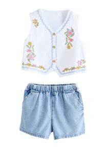 next Set: Top and Shorts M&auml;dchen Gr&ouml;&szlig;e 134 blue denim / oliv / hellpink / wei&szlig;