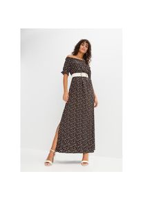 bonprix, Unisex, bonprix Maxikleid &raquo;Maxikleid aus reiner Viskose&laquo; f&uuml;r modernen Look, aus Viskose, mit freien Schultern, schwarz gebl&uuml;mt, 38, N-Gr, 