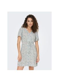Only, Unisex, Only Minikleid &raquo;ONLEVIDA S/S SHORT DRESS WVN NOOS&laquo; Viskose, regular fit, V-Ausschnitt, gray mist aop:flower, XS, N-Gr, Ideal f&uuml;r Casual-