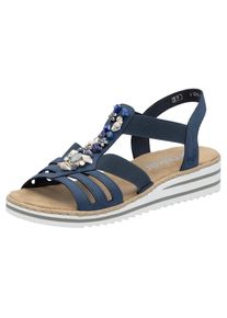 Rieker, Unisex, Sandale Sommerschuh, Sandalette, Keilabsatz, mit sommerlicher Verzierung, jeansblau, 39, Sandale zum Schlupfen, mit elastischen 