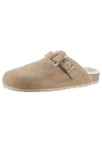 Aniston Shoes, Unisex, Aniston SHOES Clog &raquo;Esc&laquo; Hausschuh, Schlappen, Homeslipper mit Warmfutter, beige, 36, Pantolette mit grosser Schnalle