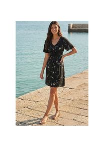 Laura Scott, Unisex, Minikleid mit betonter Taille, Kurzarm, gebl&uuml;mt, schwarz, gebl&uuml;mt, 40, N-Gr, Minikleid mit betonter Taille