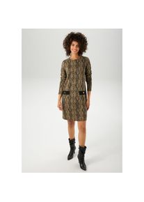Aniston Casual, Unisex, Aniston CASUAL Jerseykleid Faketaschen im extravagantem Schlangen-Muster, beige, oliv, schwarz, 36, N-Gr, Kleid aus 