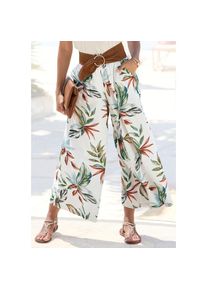 Lascana, Unisex, Lascana Culotte &raquo;mit Leinen-Anteil und weitem Bein&laquo; Leinenhose, leichte Sommerhose in 7/8-L&auml;nge, Culotte, Alloverprint, beige, blau 