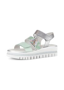 Gabor, Unisex, Keilsandalette Plateau, Riemchensandale, Sommerschuh mit Kontrastbesatz, mint, silberfarben, 41, Sandalette mit 3 praktischen 