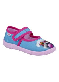 Richter, Unisex, Hausschuh &raquo;Mia&laquo; Kindergartenschuh, Klettschuh mit WMS, Gr&ouml;sseschablone zum Download, t&uuml;rkis, rosa mit hundemotiv, 30, Hausschuh mit 