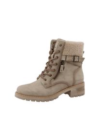 Tom Tailor, Unisex, Tom Tailor Winterstiefelette Stiefelette, Winterboots mit Blockabsatz, beige, 39, Schn&uuml;rstiefelette im Vintage-Look