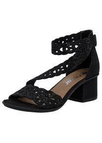 Rieker, Unisex, Sandalette Festtagsschuh, Blockabsatz, mit praktischem Klettverschluss, schwarz, 37, Sandalette mit kleinen Schmucksteinchen besetzt