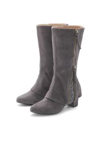 Lascana, Unisex, Lascana Stiefel &raquo;Boots, Stiefelette,&laquo; mit raffiniertem Spitzendetail und Zierreissverschluss, anthrazit, 42, Elegantes feminines 