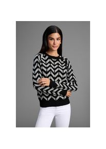 Laura Scott, Unisex, Rundhalspullover kuscheliger Strick mit Jaquardmuster und Kn&ouml;pfen, schwarz sanftes wei&szlig; gemustert, 40/42, Eleganter 