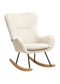 P & B Schaukelsessel , Creme, Naturfarben, Schwarz , Holz , Kautschukholz , massiv , 75x102x80 cm , Wohnzimmer, Sessel, Schaukelst&uuml;hle