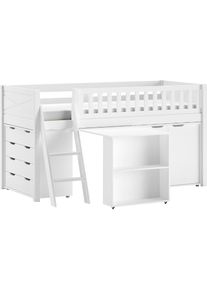 Vipack, Spielbett Made in Europe, mit viel Funktion auf kleinem Raum, LF 90x200 cm, Kiefer weiss lackiert, wei&szlig;, Das Bett ist Kiefer massiv;Die 