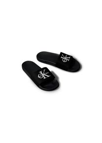 Calvin Klein Jeans, Unisex, Pantolette &raquo;ESS SLIDE CV&laquo; Badeschuh, Flat, Poolslides mit Logoschriftzug, schwarz, 45, F&uuml;r Strand- und Badeausfl&uuml;ge 