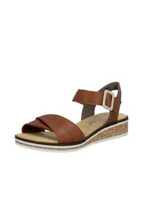 Rieker, Unisex, Sandalette Keilsandale, Sommerschuh, Urlaubsschuh mit Klettriemchen, cognac, 41, Sandalette mit Keilabsatz in Korkoptik