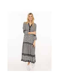Zwillingsherz, Unisex, Maxikleid &raquo;"Geometric"&laquo; Ohne Taschen Ornamentmustermix, Knopfleiste, 3/4 Arm, schwarz, S/M, N-Gr, Figurumspielendes Maxikleid 