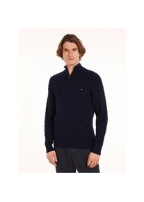 Tommy Hilfiger, Unisex, Strickpullover &raquo;CLASSIC COTTON CABLE ZIP MOCK&laquo; mit modischem Zopfmuster, desert sky, L, Troyer von Tommy Hilfiger
