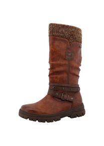 Mustang Shoes, Unisex, Winterstiefel &raquo;Tabitha&laquo; Stiefel mit Zierriemchen und Blockabsatz, cognac, 38, Normalschaft, Modischer Stiefel mit w&auml;rmendem 