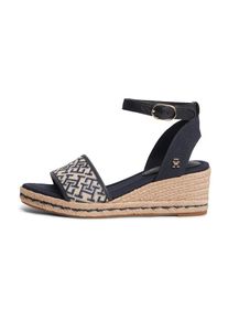 Tommy Hilfiger, Femmes Sandales &agrave; lani&egrave;res 'Logo Plaque Wedge Heel', beige / bleu marine / bleu clair