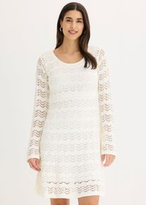 H&auml;kel-Kleid mit Trompeten&auml;rmeln in weiss, Gr&ouml;sse 36/38 (S), bonprix