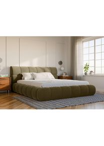 Chameo Polsterbett , Waldgr&uuml;n , Textil , Birke , Schichtholz , 200x200 cm , Bettkasten, gepolstertes Kopfteil, In verschiedenen Gr&ouml;ssen erh&auml;ltlich , Schlafzimmer, Bett, Polsterbetten