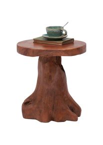 Landscape Beistelltisch , Teakfarben , Holz , Teakholz , massiv , rund , A-Form , 40x45x40 cm , Wohnzimmer, Wohnzimmertische, Beistelltisch, Beistelltische rund