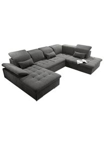 Mid.you Wohnlandschaft , Dunkelgrau , Kunststoff , Uni , U-Form, rechts montierbar, Ottomane rechts , 340x240 cm , Made in EU , Schlafen auf Sitzh&ouml;he, R&uuml;cken echt , Wohnzimmer, Sofas & Couches, Wohnlandschaften, Wohnlandschaft U-Form