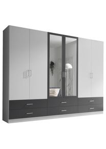 CARRYHOME Dreht&uuml;renschrank , Graphitfarben, Weiss , Glas, Holzwerkstoff , 3 F&auml;cher , 6 Schublade(n) Schubladen , 272x211x55 cm , Schlafzimmer, Komplette Schlafzimmer und Serien, Schlafzimmerserie