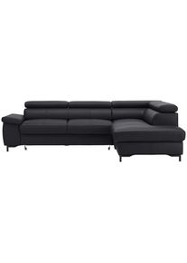 Stylife Ecksofa , Schwarz , Metall , Echtleder , Rindleder , Uni , Ottomane rechts, L-Form , 268x213 cm , Bettkasten erh&auml;ltlich, Fussart w&auml;hlbar, Lederauswahl, seitenverkehrt erh&auml;ltlich, Bettfunktion erh&auml;ltlich, Hocker erh&auml;ltlich, R&uuml;ckenfutter , Wohnzimmer, Sofas & Couches, Wohnlandschaften, Ecksofas