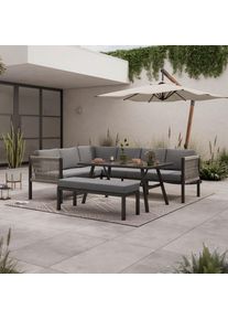 Ambia Garden Dining-Loungeset , Anthrazit, Dunkelgrau , Metall, Kunststoff, Glas, Textil , 5-teilig , F&uuml;llung: Polyester,Schaumstoff , seitenverkehrt montierbar, nicht einzeln stellbar , 241x187 cm , Tisch mit Glasplatte , Gartenm&ouml;bel, Gartengarnituren, Gartenm&ouml;bel-Set