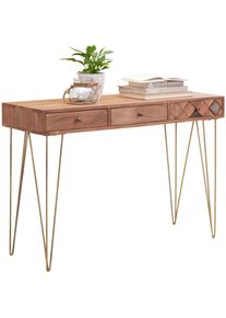 Ambia Home Konsolentisch , Akaziefarben , Holz, Holzwerkstoff , Akazie , massiv , 2 Schublade(n) Schubladen , Haarnadel , 42x78x115 cm , Wohnzimmer, Wohnzimmertische, Konsolentische