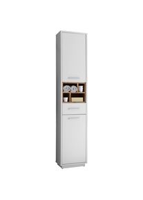 Mid.you Hochschrank , Naturfarben, Weiss, Eichefarben , Kunststoff , 2 F&auml;cher , 1 Schublade(n) Schubladen , seitenverkehrt montierbar , 38x190x30 cm , Made in EU , stehend , Badezimmer, Badm&ouml;belsets & -serien, Badm&ouml;belserien