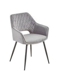 Mid.you Armlehnstuhl , Schwarz, Dunkelgrau , Holz, Metall, Textil , Pappel , Sperrholz , Rundrohr , 56x80.5x56 cm , Esszimmer, Stuhl, Polsterst&uuml;hle