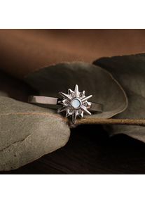Holzkern Asterisk Ring Blaues Perlmutt und Silber