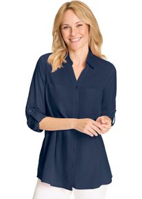 Damen Longbluse mit Brusttaschen dunkelblau
