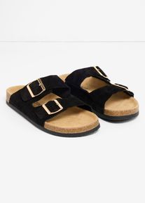 Pantoletten aus Veloursleder in schwarz, Gr&ouml;sse 39, bonprix