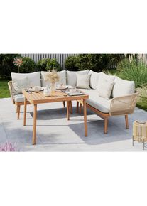 Ambia Garden Dining-Loungeset , Akaziefarben, Beige , Holz , Akazie , massiv , F&uuml;llung: Polyester,Polyester , 208x208 cm , FSC 100% , Gartenm&ouml;bel, Gartengarnituren, Gartenm&ouml;bel-Set
