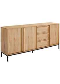 Xora Sideboard , Eichefarben , Metall, Holzwerkstoff , Kautschukholz , vollmassiv , 3 F&auml;cher , 3 Schublade(n) Schubladen , 180x81x40 cm , ISO 9001, Reach, Bsci, DIN EN ISO 14001, FSC MIX , Beim&ouml;bel erh&auml;ltlich, stehend , Kleinm&ouml;bel, Kommoden, Sideboards