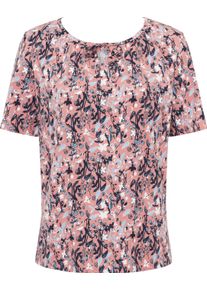 Damen Kurzarmshirt im floralen Dessin flamingo-dunkelblau-bedruckt