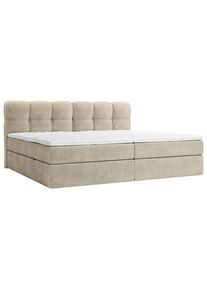 Chameo Familienbett , Hellbraun , Kunststoff , H3 , 240x200 cm , Bettkasten, gepolstertes Kopfteil, Topper geteilt , Schlafzimmer, Bett, Familienbetten