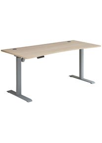 Stylife Schreibtisch , Silberfarben, Eichefarben , Holzwerkstoff , rechteckig , Kufe , 77x72-120x160 cm , h&ouml;henverstellbar, Kabeldurchlass, Memoryschalter , B&uuml;rom&ouml;bel, B&uuml;rom&ouml;belset, B&uuml;rom&ouml;belserien
