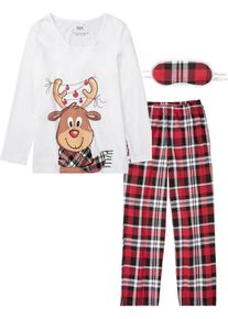 Pyjama mit Schlafmaske in weiss, Gr&ouml;sse 56/58 (3XL), 100% Baumwolle, bonprix