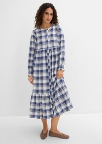 Flanell-Midikleid aus reiner Baumwolle in blau, Gr&ouml;sse 48, 100% Baumwolle, bonprix