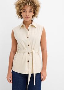 Weste mit G&uuml;rtel aus Baumwolle in beige, Gr&ouml;sse 52, 100% Baumwolle, bonprix